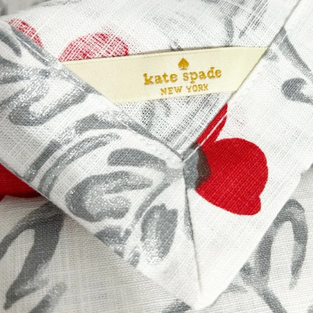 Kate Spade New York 100% Cotton Cloth Napkins Chic White Floral Red Soft Gray